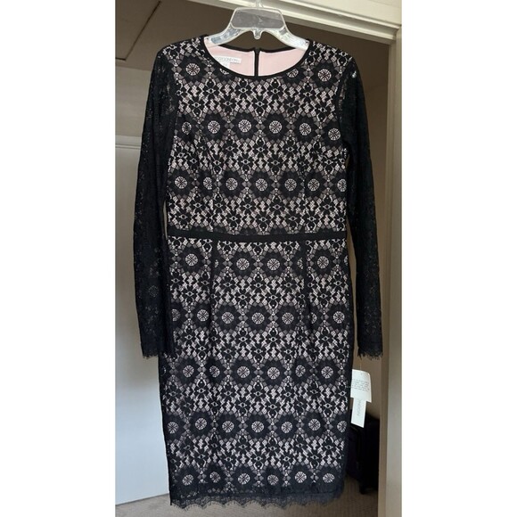 Maggy London Sheath Dress Size 10 Nude Black Lace Overlay Star Flower NWT - Picture 5 of 16